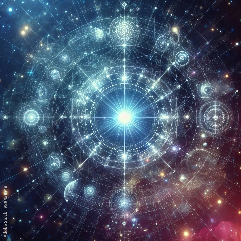 A holographic representation of a celestial constellation, with A holographic representation of a celestial constellation, with