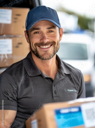 Smiling Delivery Driver Holding Package
