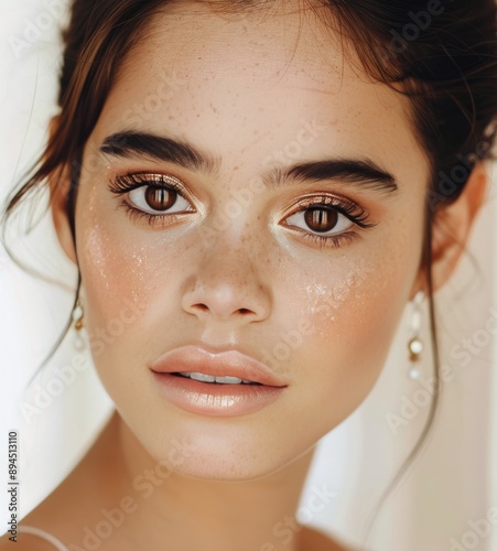 Closeup of Woman's Face With Golden Makeup