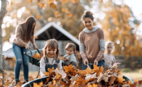 Children Playing In Fall Leaves
