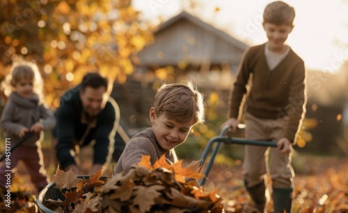 Children Playing In Fall Leaves