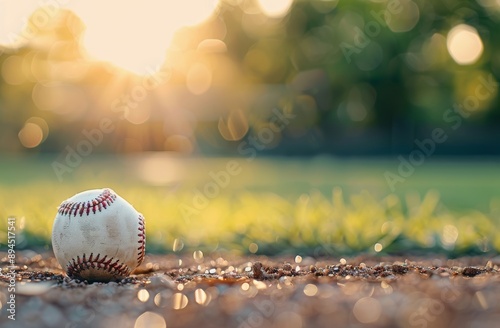 Baseball on the Field at Sunset