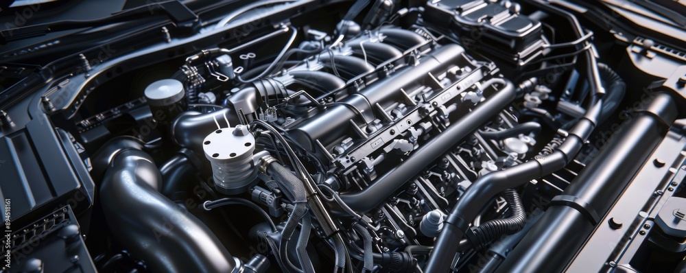 Close-up view of a modern car engine showcasing intricate mechanical parts and engineering details, highlighting automotive technology. Close-up view of a modern car engine showcasing intricate mechanical parts and engineering details, highlighting automotive technology.