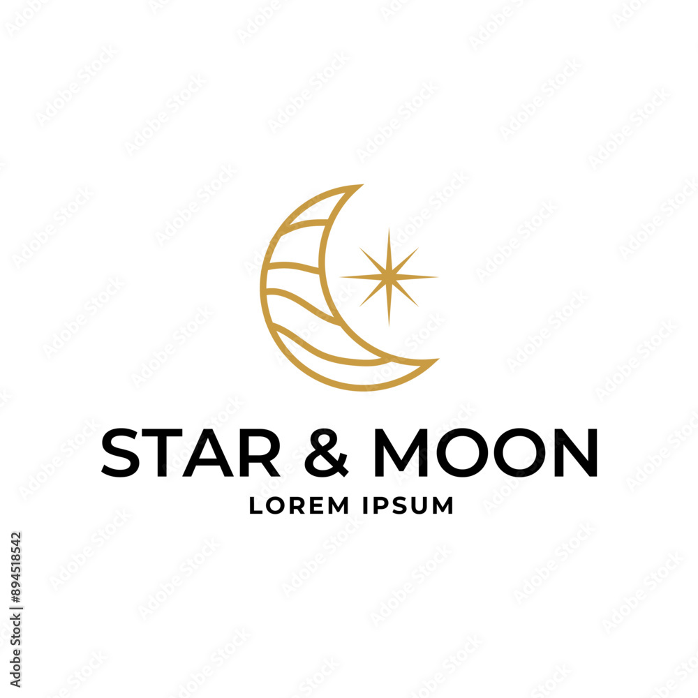 Vector logo a silhouette image of a crescent moon with stars.