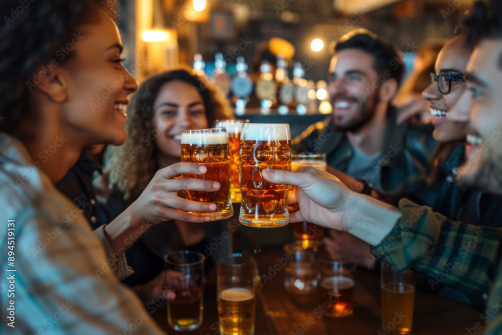 Young people having fun drinking pints of beer in a bar close up with space for text or inscriptions. Weekend fun or friends getting drunk
Young people having fun drinking pints of beer in a bar close up with space for text or inscriptions. Weekend fun or friends getting drunk