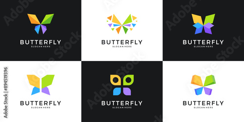 Set of colorful butterfly logo design template. Abstract insect symbol logo vector illustration.