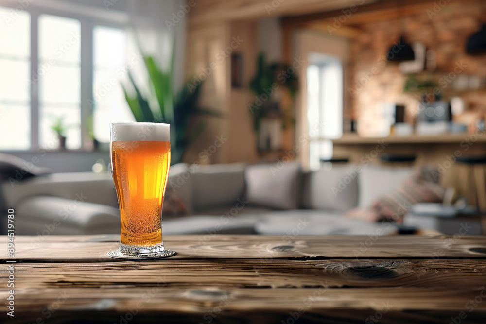 wooden table with a glass of cold beer on the background of a room interior with space for a product, text or inscriptions
wooden table with a glass of cold beer on the background of a room interior with space for a product, text or inscriptions