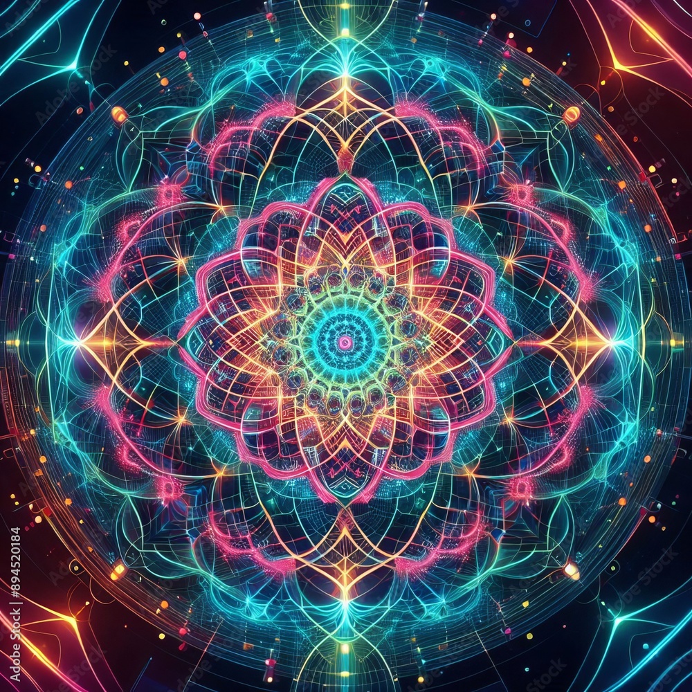  Neon fractal holographic illustration  A holographic design tha