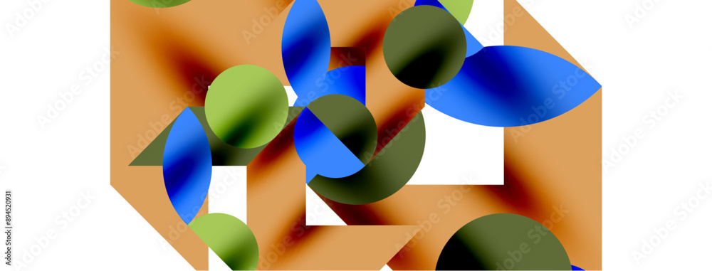 Metal color circles with shadows and other geometric elements composition for wallpaper, banner, background or landing Metal color circles with shadows and other geometric elements composition for wallpaper, banner, background or landing