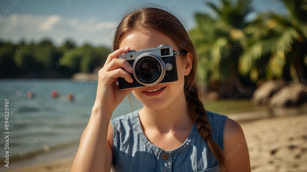 woman taking photo with camera woman taking photo with camera