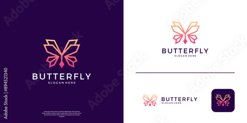Minimalist elegant butterfly logo with line art style.