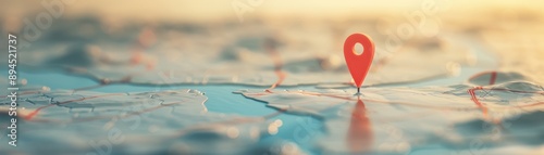 Close-up of a red map pin on a map, highlighting a location for travel, navigation, or geographical concepts.