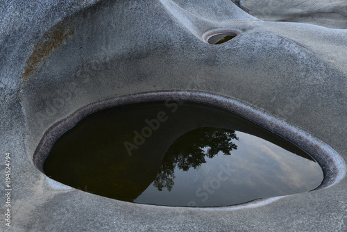 Morning view of a water pool of Pothole Yoseonam Rock with reflection at Jucheon River near Mureung-ri, Yeongwol-gun, South Korea
 photo