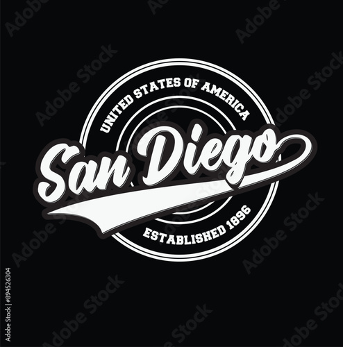 College California, Sandiego slogan typography for t-shirt. Varsity slogan print tee shirt, sport apparel print. Vintage graphics. Vector illustration.