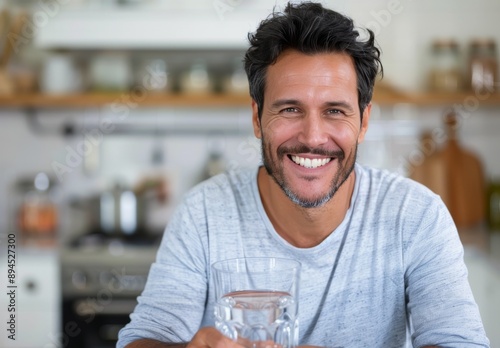 Man Drinking Water in Kitchen