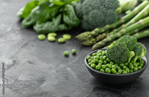 Green Vegetables on Grey Background