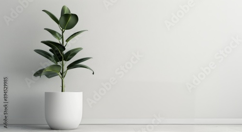 Ficus Plant In White Pot Against Wall