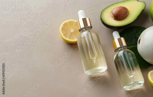 Avocado Oil and Leaves on Fabric