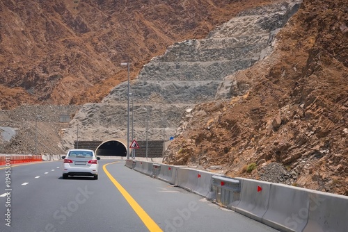 Photography Road tunnel in mountains in Northern Emirates UAE