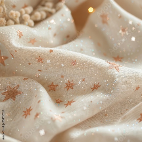 White Fabric With Gold Stars