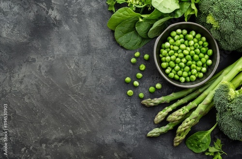 Green Vegetables on Grey Background
