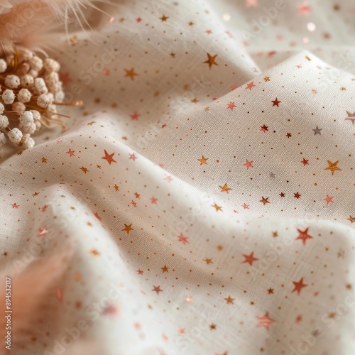 White Fabric With Gold Stars