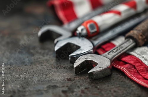 Wrench and Gloves on American Flag