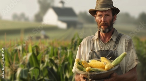 Farmer Holding Fresh Corn in Field