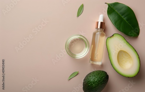Avocado Oil and Leaves on Fabric