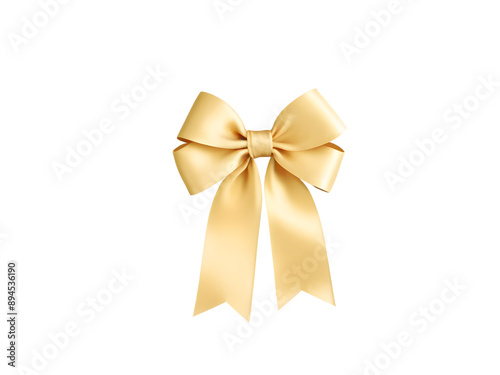 realistic gold bow with ribbon isolated on transparent background	