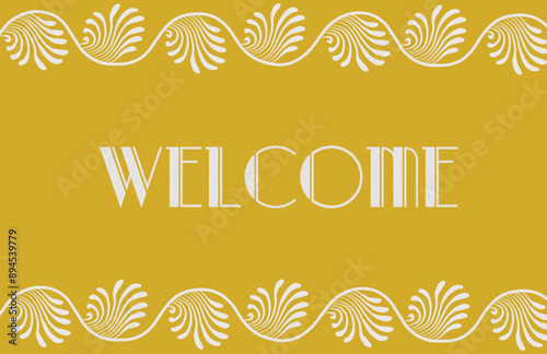 Art deco frame. Gatsby Style design a template with Welcome for invitations, Pink gold text, leaflets and greeting cards. The style of the 1920s - 1930s. Vector illustration. Vintage linear border.