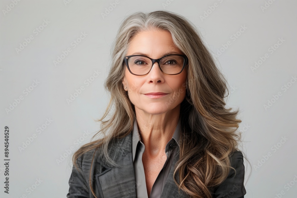 Portrait of a modern senior business lady in a business suit and makeup. Portrait of a modern senior business lady in a business suit and makeup.
