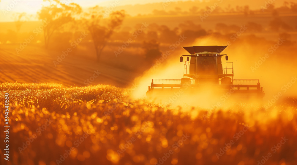 Fototapeta premium A combine harvester at work in a wheat field.