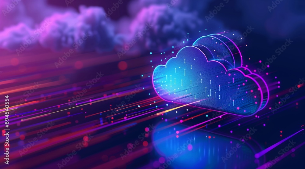 © SerPhoto - Digital illustration of cloud icon, storage and cyber security concept © SerPhoto - Digital illustration of cloud icon, storage and cyber security concept