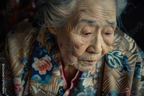 Elderly Woman in Traditional Attire by Window