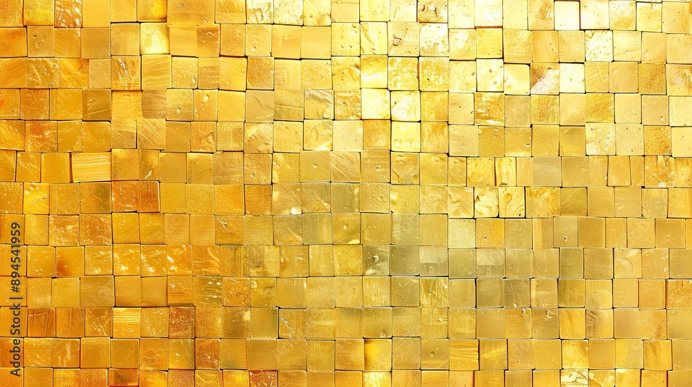 Fototapeta premium Gold yellow mosaic tiles on wall and floor texture background
