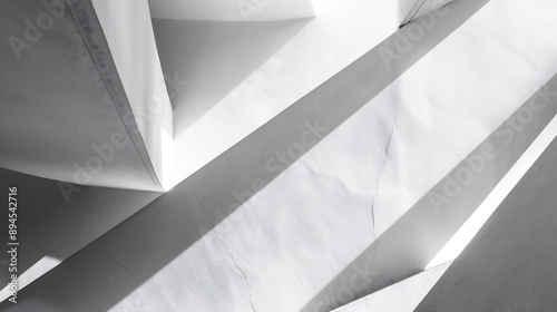 光と影が白い壁に幾何学的な形を作り出している、モノクロ写真アート風背景グラフィック