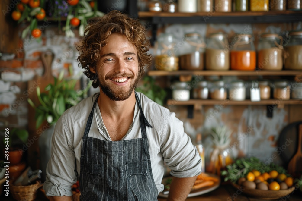 Happy waiter in a restaurant kitchen Happy waiter in a restaurant kitchen