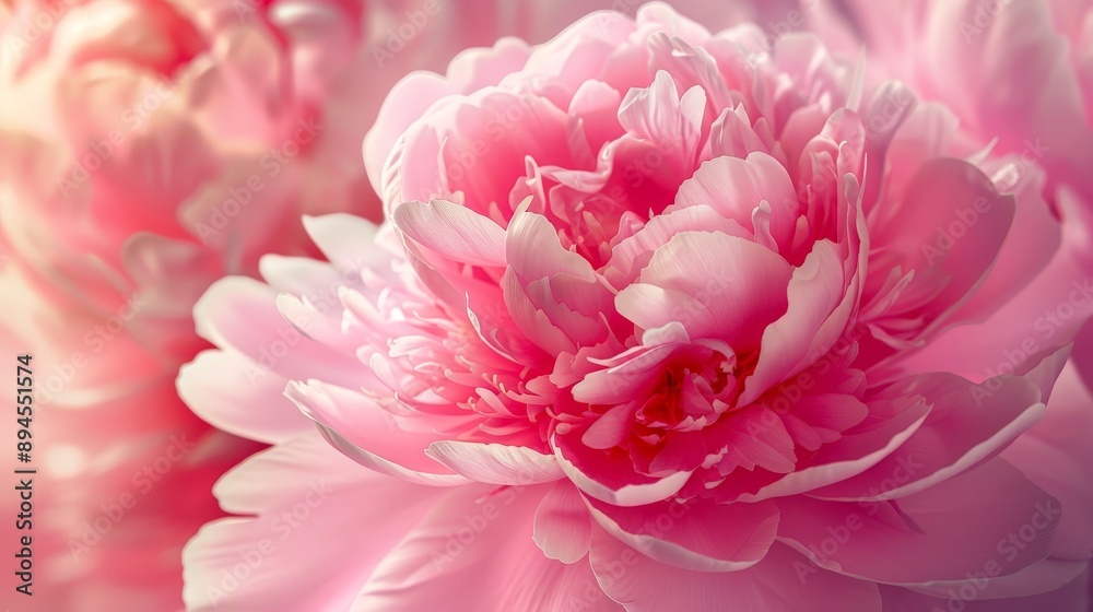 Detailed view of a pink peony with lush layers of petals Detailed view of a pink peony with lush layers of petals