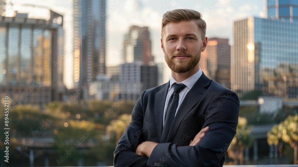 Professional business portrait with dynamic cityscape background Professional business portrait with dynamic cityscape background