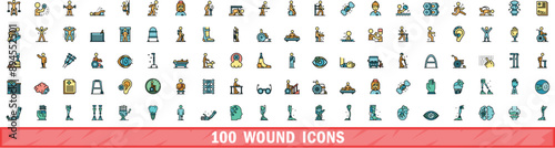 100 wound icons set. Color line set of wound vector icons thin line color flat on white