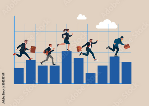 Stats trader business run route graphics stats. Make money to get rich or increase earning or income. Flat vector illustration