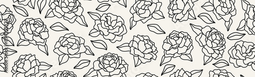 Abstract line shape rose flower organic seamless pattern. 