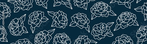 Abstract line shape rose flower organic seamless pattern. modern floral leaf geometric pattern background.