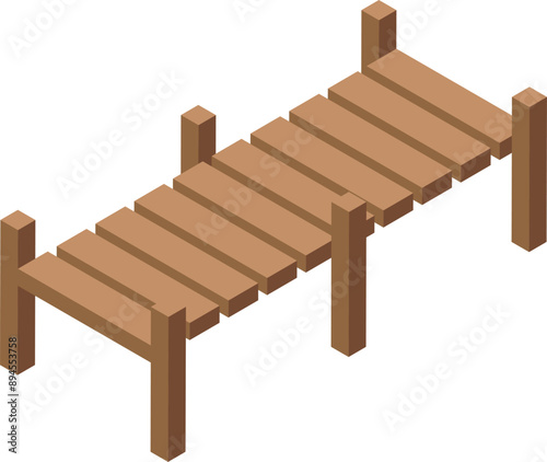 Simple wooden pier extending over water in isometric view