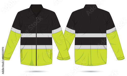 Hi Vis work jacket mockup, vector illustration