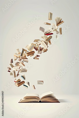 books flying through the air, forming the letter L. minimalistic. posterstyle, generative ai photo