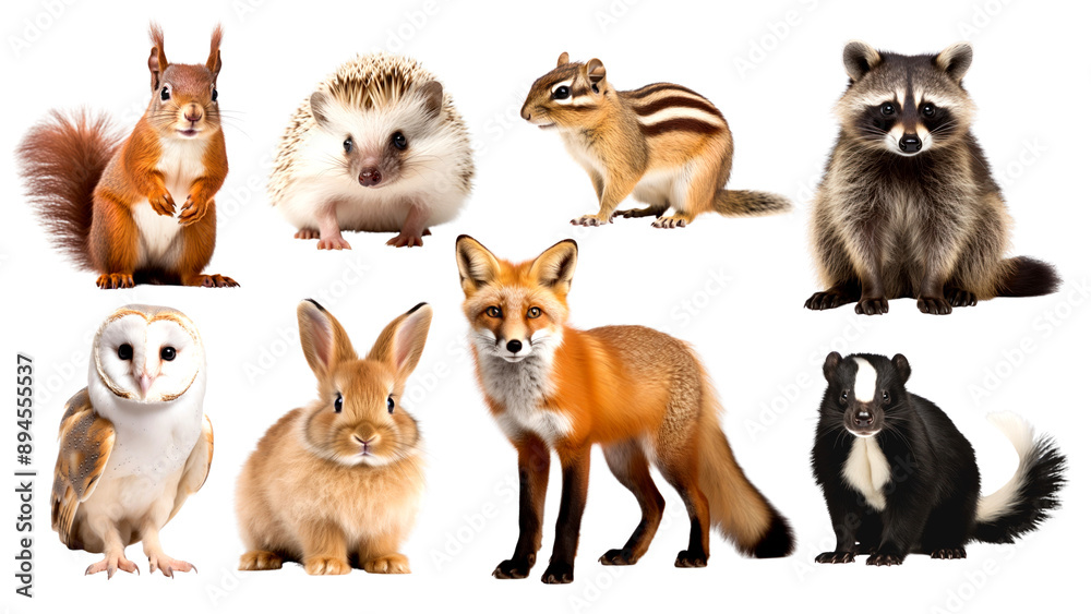 Fototapeta premium PNG Animals in Autumn element set, transparent background