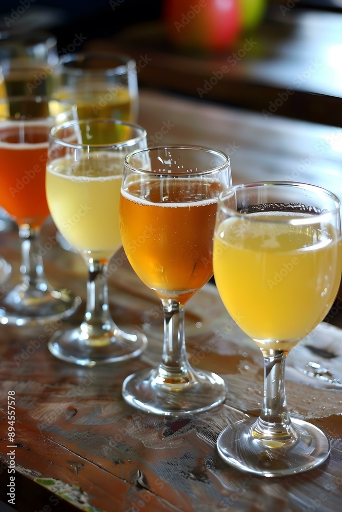 Close Up Of A Row Of Glasses With Different Colored Beverages Close Up Of A Row Of Glasses With Different Colored Beverages