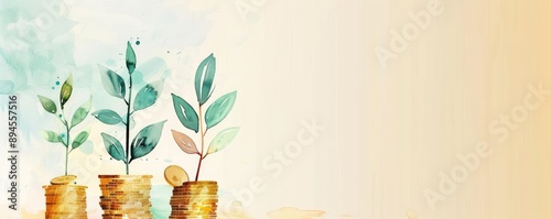 Ethical banking services, fair trade finance growth, watercolor style